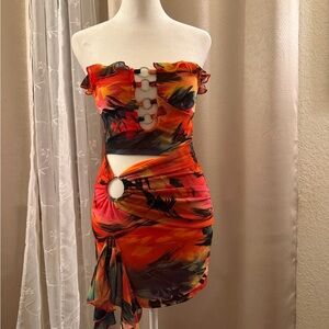 Fashion Nova Orange Red Multi Strap Cutout Bodycon Dress